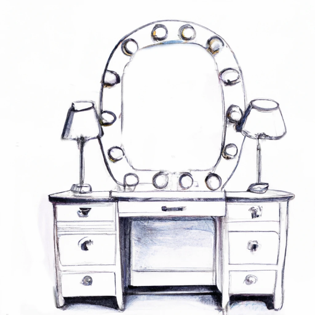 Туалетний столик з двома тумбами та дзеркалом, малюнок олівцем