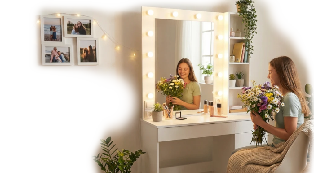 Дівчина біля туалетного столика з ключем