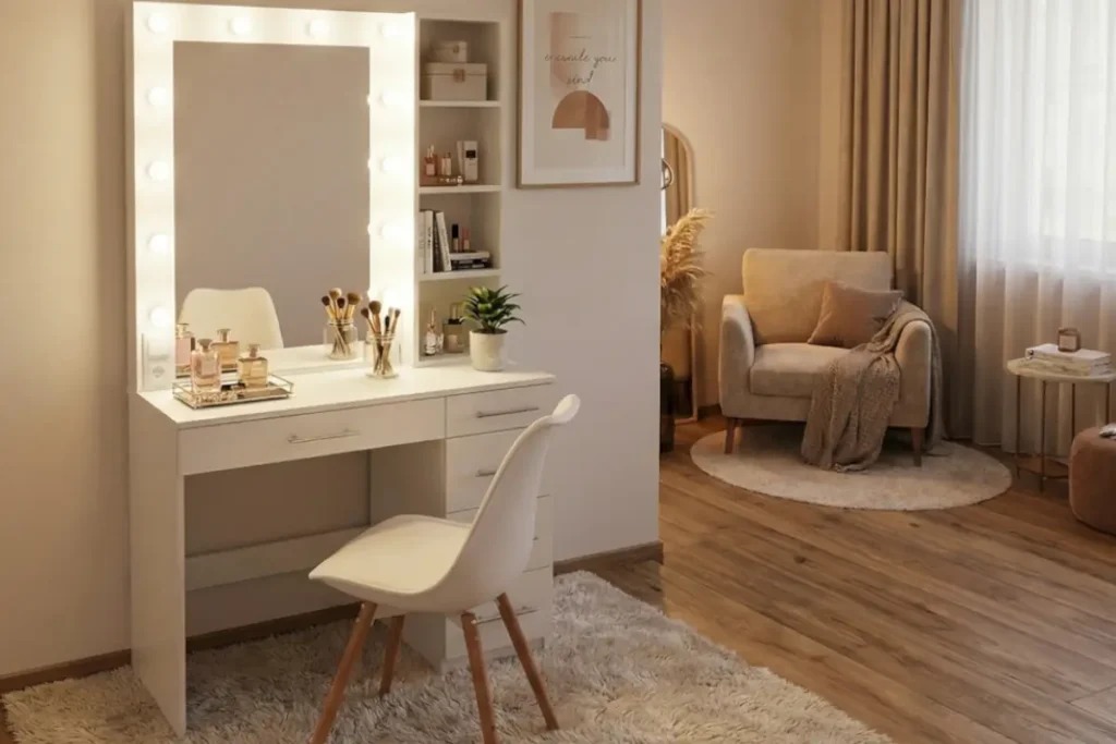 Класика та місткість. Модель СМ4 Якщо дозволяє місце, обирайте повноцінний макіяжний столик з дзеркалом та тумбами.